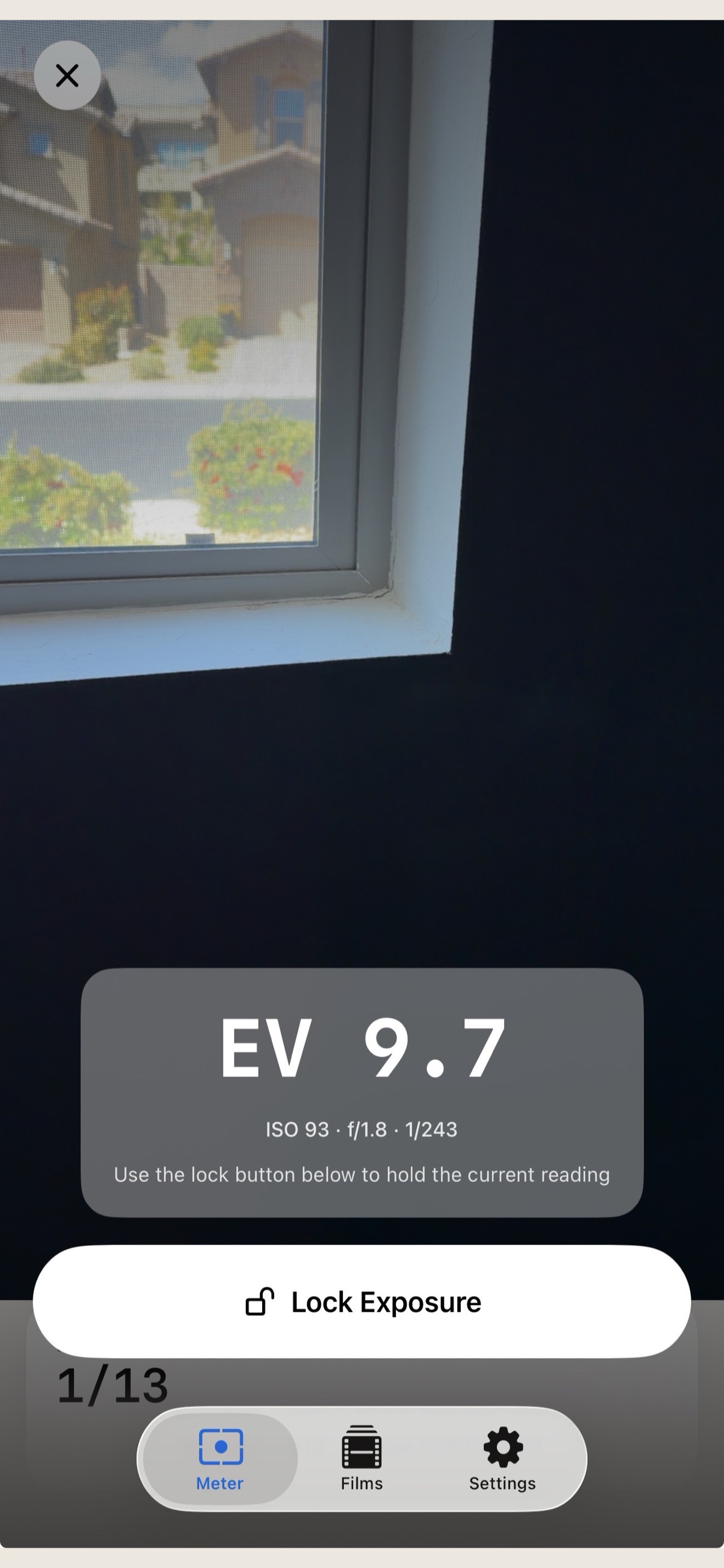 ReciproMeter full-screen exposure lock view